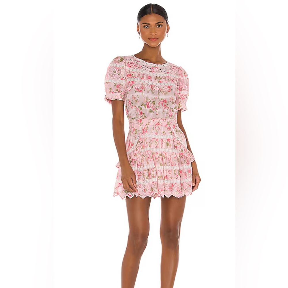 LOVESHACKFANCY Augustine Pink Floral Mini Dress xs